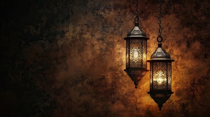 Wall Mural - Ornate Lanterns Hanging Against a Rustic Background