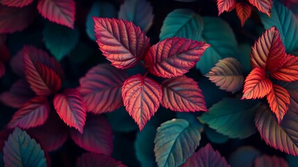 Wall Mural - Red and Green Leaves in Close-Up