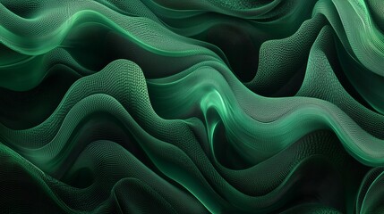 Poster - Abstract green wave patterns create a visually captivating texture reminiscent of flowing fabric in nature