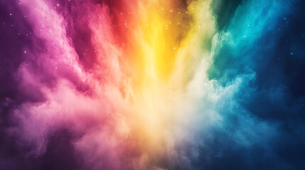 Wall Mural - a colorful cloud of smoke with a rainbow in the middle. the colors are vibrant and the smoke is bill