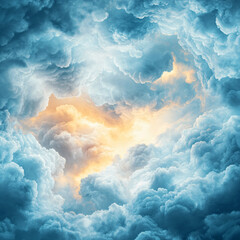 Wall Mural - the sky is filled with fluffy white clouds, and the sun is shining through them, creating a warm and