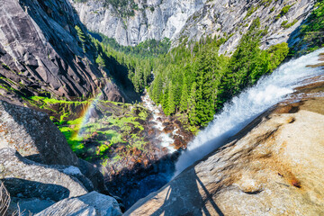 vernal falls, yosemite national park, the misty trail is a slippery, one-mile trail that winds throu