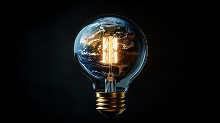 Wall Mural - Energy-saving Earth Hour: lightbulb with Earth image inside, encouraging the switch-off of lights for one hour.