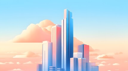 Wall Mural - Modern Skyscrapers Against a Soft Pink and Blue Sky