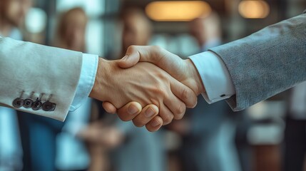 Wall Mural - Two businessmen shaking hands in a business meeting.