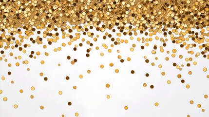 Wall Mural - Sparkly Gold Confetti Falling on White Background - Perfect for Celebrations and Festive Designs