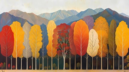 Canvas Print - autumn landscape with trees and mountains