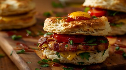 Yummy breakfast sandwich made with juicy pork and fluffy biscuits