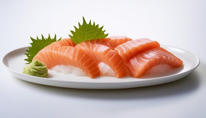 Sashimi on white plate with white background isolated