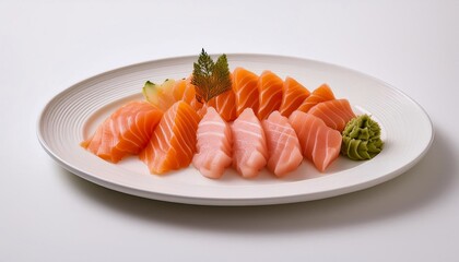 Sashimi on white plate with white background isolated