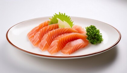 Sashimi on white plate with white background isolated