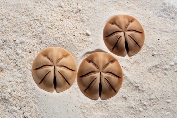 Wall Mural - Isolated Sand Dollars on Beach with Detailed White Texture Surface