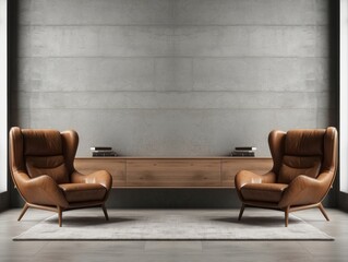 Two Leather Armchairs in a Minimalist Interior Design