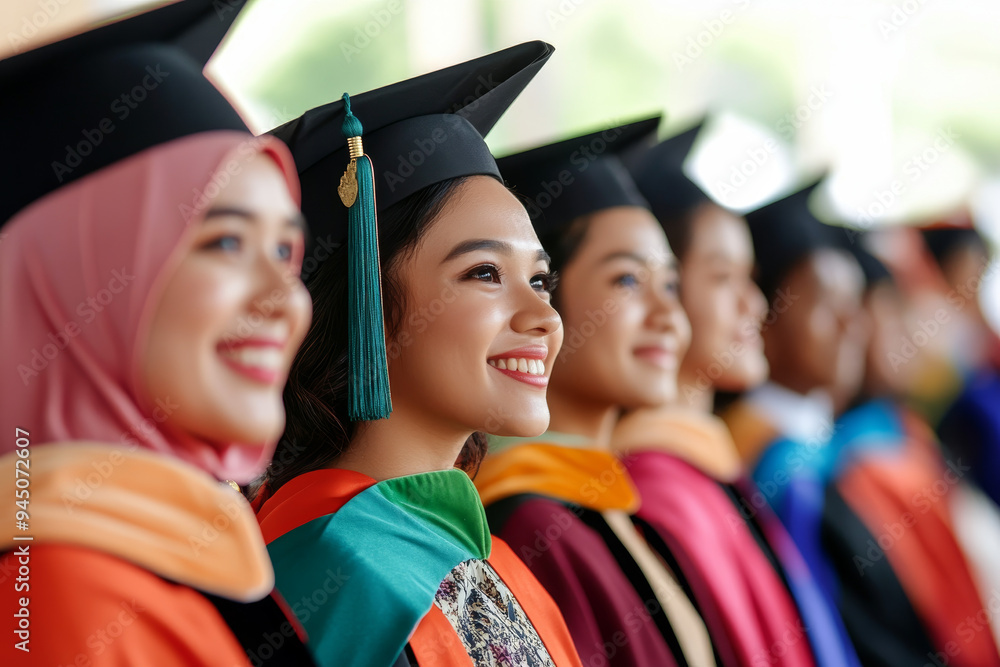 A university graduation ceremony with graduates from various ...