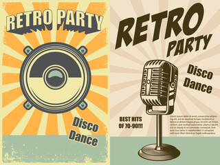 Wall Mural - Retro party. Poster template with retro style boombox, microphone. Design element for banner, sign, flyer. Vector illustration