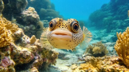 Close-up of a Pufferfish in a Coral Reef