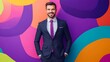 © pornthip - Confident Businessman in Suit with Colorful Abstract Background