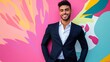 © pornthip - Happy Man in Suit Against Colorful Wall