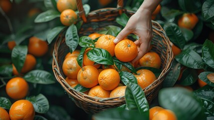 Wall Mural - Harvesting Fresh Oranges in a Lush Orchard.