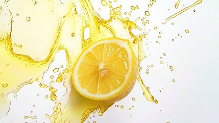 Lemon Half Splashing into Yellow Juice