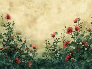 Wall Mural - Painting of Beautiful Red Roses in Bloom