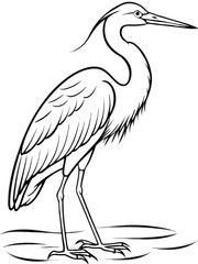 Canvas Print - outline of a heron standing in water vector illustration 