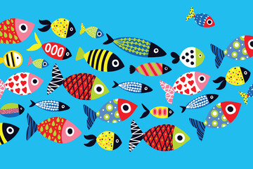 Wall Mural - Cute fish. Vector sea interior poster.Сhildren's illustration