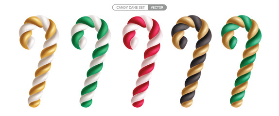 Wall Mural - Christmas candy cane twisted element vector set design. Candy cane colorful twirl lollipop elements collection in white isolated background. Vector illustration xmas objects stick design. 
