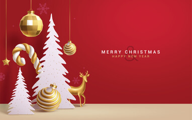 merry christmas greeting card vector background design. christmas and happy new year greeting text w