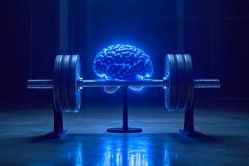 Creative digital rendering of a brain lifting weights symbolizing the power of mental strength cognitive fitness and the importance of training the mind like a muscle