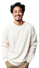 Sticker - PNG A happy mixed race japanese man wear cream sweater laughing smile adult.