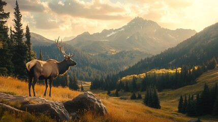 Wall Mural - Majestic Elk in the Golden Hour of the Rocky Mountains