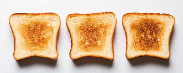 Three slices of toasted bread on a white background.