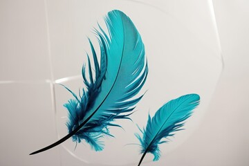 Wall Mural - Vivid Aqua Wing Feather on Bright Clear Background