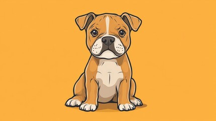 Wall Mural - A cute cartoon-style illustration of a sitting dog against a bright yellow background.