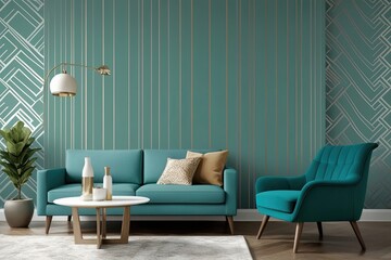 Wall Mural - Chic Teal Wallpaper with Sleek Background Design and Modern Pattern