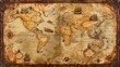 © Pornnapa - A vintage world map with a nautical theme. The map features aged parchment texture, maritime symbols