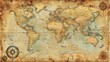 © Pornnapa - A vintage-style world map with intricate cartographic details. The map includes old-fashioned decorative elements