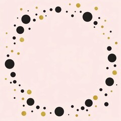 Wall Mural - Add a touch of elegance with a blush pink border adorned with black polka dots and gold motifs, perfect for your text.