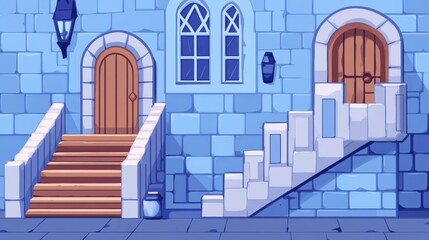 Canvas Print - Explore the depths of a castle dungeon with vibrant flat design. A modern cartoonstyle illustration brings this eerie space to life