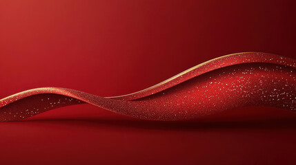 Poster - Stunning 3D gold ribbon swirls on a rich red backdrop, creating a luxe feel with sparkles and ample text space.