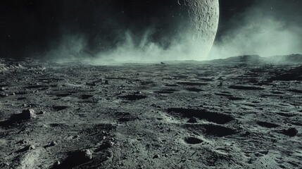 Wall Mural - shadows stretching across a desolate lunar landscape, creating a dramatic, mysterious scene