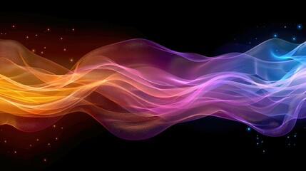 Wall Mural - Abstract Wavy Lines with Sparkles on a Black Background