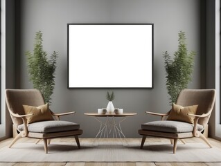 Two Armchairs Facing a Blank Canvas in a Minimalist Living Room