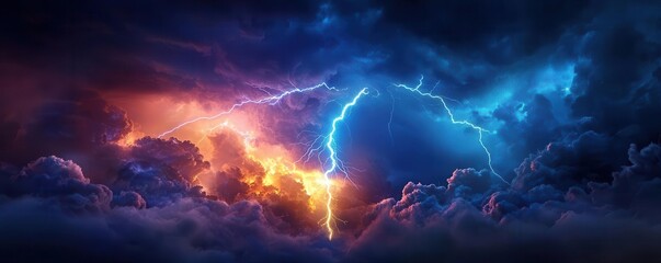 thunderstorm lightning a dramatic thunderstorm with lightning striking in the distance