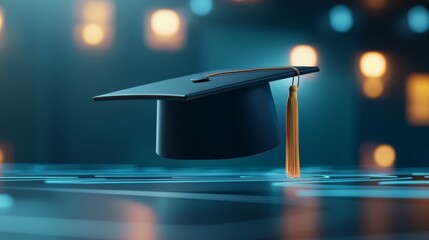 graduation cap where the tassel is made of streams of light displaying educational symbols