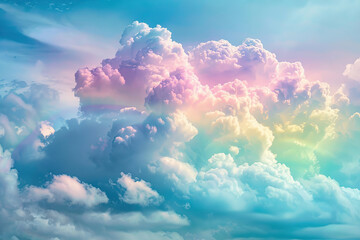 Wall Mural - Generative ai on theme of beautiful tranquil landscape with magical bright rainbow at cloudy sky