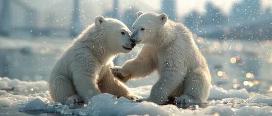 Wall Mural - Playful Baby Polar Bears frolicking in the Snow