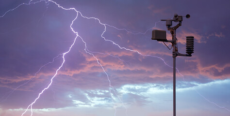Wall Mural - weather station automatic measurement of weather parameters with stormy sky