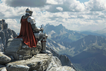 A fantastic royal knight in armor guards the castle chambers